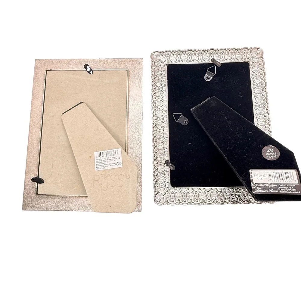 Pair Jeweled 4x6 Picture Frames Enamel Rhinestone Pearl Hollywood Regency